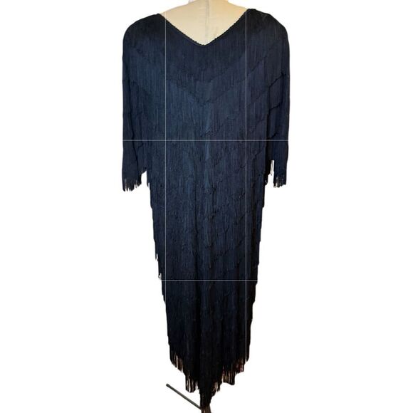 Chez California Vtg Fringe Cocktail Special Occasion Dress Black Sz. 22W Plus - Picture 4 of 5